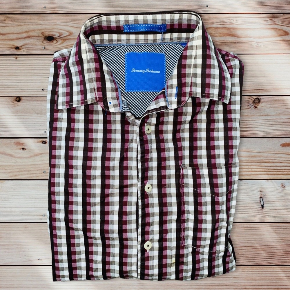 K1 Tommy Bahama shirt top men's Plaid long sleeve Medium